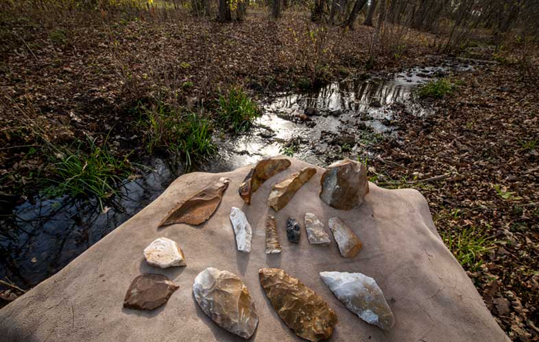 Photo of stone artifacts found near buttermilk creek at the Gault Site